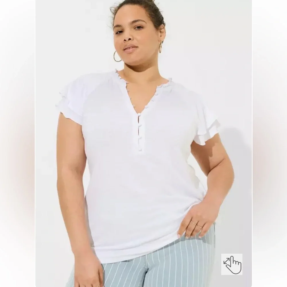 Torrid Vintage Slub Raglan Henley With Flutter Sleeves - Picture 2 of 15